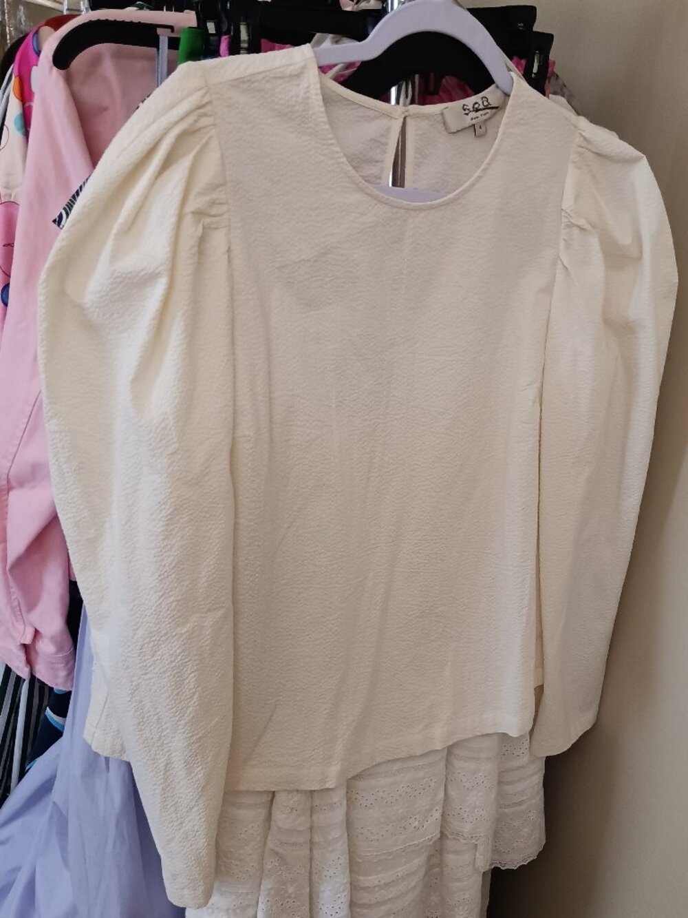 NWOT Sea New York Cream Pique Cotton Long Sleeve Top